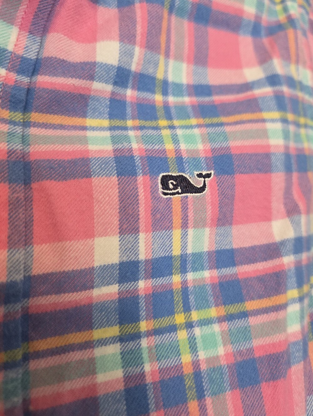 Vineyard Vines Pink, Blue & Green Plaid Flannel Button-Up Shirt Boys Whale Shirt - Picture 3 of 9